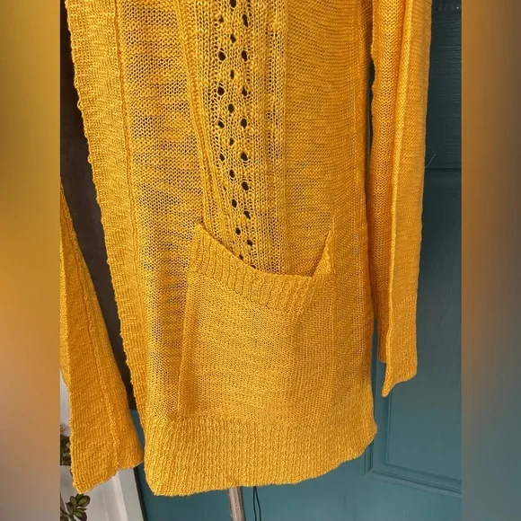 NWT Love Ellie Two Pocket Sunny Yellow Open Front Cardigan Textured Knit, Large - Picture 9 of 13